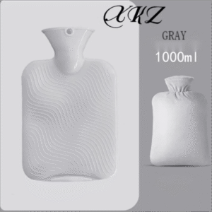 Gray Hot Water Bottle 1000ml Rubber Bag with Plush Cover