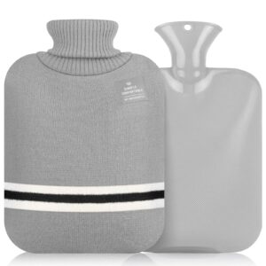2L Hot Water Bottle with Soft Gray Cover